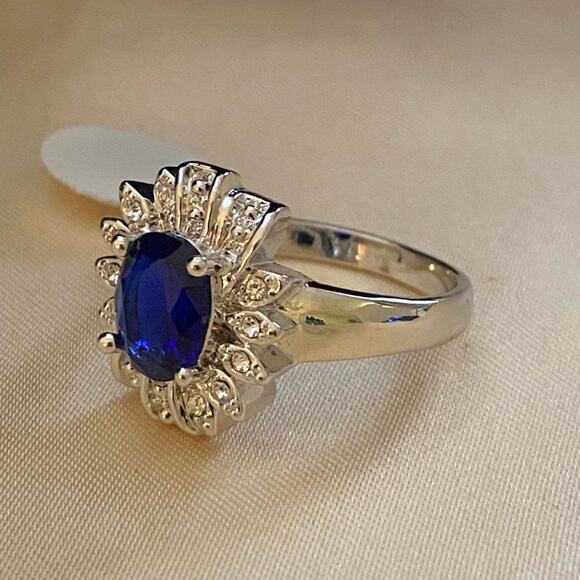 Silver Blue Gemstone Ring  Size 10 - Picture 2 of 7